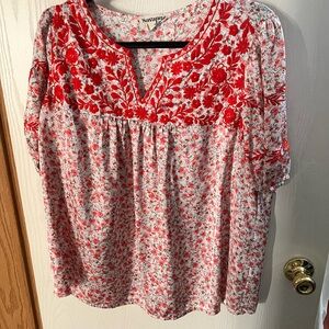 Savanna Jane Red and White Floral Blouse
